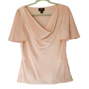 St. John Couture Blush Pink Satin Top Short Flutter Sleeve Drape Neckline 8
